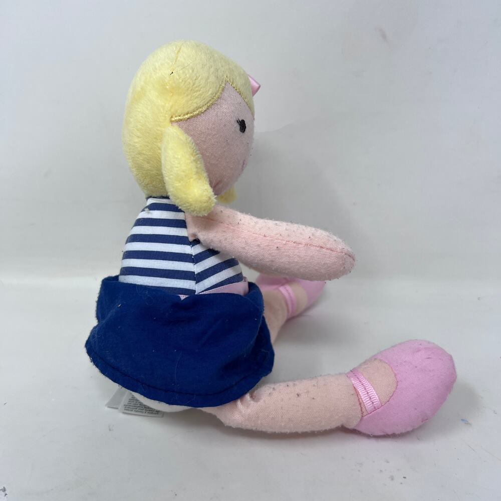 Carters Baby Doll Blonde Girl Plush Navy Blue Striped Dress 10" Lovey 67750 - Picture 4 of 5